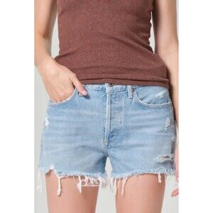 AGOLDE Parker Denim Shorts Distressed Frayed Hem Light Wash Button Fly Size 28